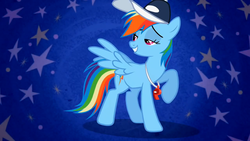 Size: 1280x720 | Tagged: safe, artist:mezkalito4p, screencap, rainbow dash, pegasus, pony, g4, may the best pet win, bedroom eyes, cap, coach rainbow dash, female, hat, mare, pose, solo, whistle, whistle necklace