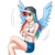 Size: 600x600 | Tagged: dead source, safe, artist:apzzang, rainbow dash, human, g4, belly button, blue wings, cap, clothes, confident, crossed arms, crossed legs, denim shorts, female, hat, humanized, long hair, midriff, multicolored hair, pink eyes, shorts, simple background, sitting, smiling, solo, spread wings, tank top, tomboy, transparent background, visor cap, whistle, winged humanization, wings
