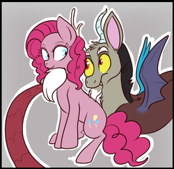 Size: 500x486 | Tagged: safe, artist:lulubell, discord, pinkie pie, g4, female, male, ship:discopie, shipping, straight