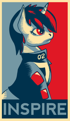 Size: 1329x2269 | Tagged: dead source, safe, artist:toasterrepairunit, oc, oc only, oc:littlepip, pony, unicorn, fallout equestria, clothes, fanfic, fanfic art, female, hope poster, horn, jumpsuit, mare, poster, propaganda, shepard fairey, solo, vault suit