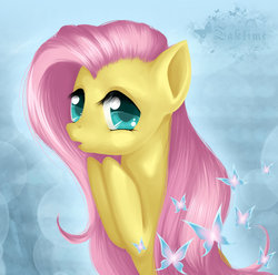 Size: 1024x1016 | Tagged: safe, artist:taletime, fluttershy, butterfly, pegasus, pony, g4, female, looking at you, mare, solo