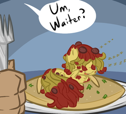 Size: 770x700 | Tagged: safe, artist:tess, oc, oc only, food pony, human, original species, pony, 2012, food, spaghetti