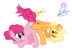 Size: 8000x6000 | Tagged: safe, artist:nightmaremoons, applejack, pinkie pie, earth pony, pony, g4, absurd resolution, alternate hairstyle, butt bump, butt to butt, butt touch, duo, female, hoof on butt, mare, show accurate