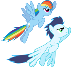 Size: 5000x4644 | Tagged: safe, artist:jennieoo, rainbow dash, soarin', pegasus, pony, g4, absurd resolution, duo, female, male, mare, racing, ship:soarindash, shipping, show accurate, simple background, stallion, straight, transparent background, vector