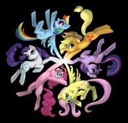 Size: 900x867 | Tagged: safe, artist:dimespin, applejack, fluttershy, pinkie pie, rainbow dash, rarity, twilight sparkle, earth pony, pegasus, pony, unicorn, g4, black background, female, mane six, mare, simple background