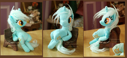 Size: 2664x1226 | Tagged: safe, artist:piquipauparro, lyra heartstrings, pony, unicorn, g4, bench, daily deviation, irl, meme, photo, plushie, sitting, sitting lyra, solo