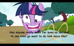 Size: 1280x800 | Tagged: safe, edit, edited screencap, screencap, twilight sparkle, g4, lesson zero, my little pony: friendship is magic, comic sans, mindscrew, wat