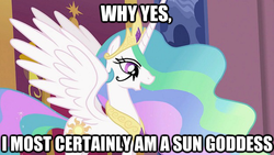 Size: 625x352 | Tagged: safe, princess celestia, g4, egyptian, image macro, ra celestia, sun god