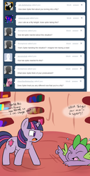 Size: 700x1356 | Tagged: safe, spike, twilight sparkle, ask filly twilight, g4, ask