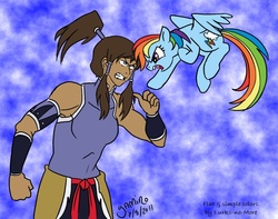 Size: 900x708 | Tagged: safe, artist:lurks-no-more, rainbow dash, g4, argument, crossover, korra, the legend of korra