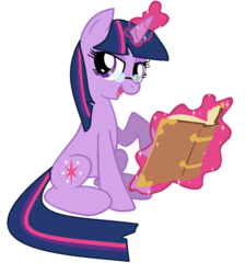 Size: 808x902 | Tagged: safe, artist:marydrawsxanimash, twilight sparkle, pony, unicorn, g4, book, female, glasses, looking at you, magic, mare, open mouth, raised hoof, simple background, sitting, smiling, telekinesis, transparent background