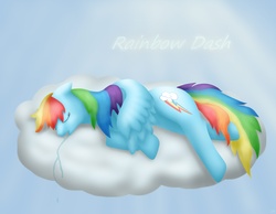 Size: 4500x3500 | Tagged: safe, artist:carolynmaples, rainbow dash, g4, cloud, sleeping