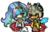 Size: 603x385 | Tagged: safe, artist:nekozneko, discord, princess celestia, human, g4, chibi, eared humanization, female, humanized, male, ship:dislestia, shipping, simple background, straight, tail wrap, tailed humanization, transparent background