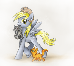 Size: 829x738 | Tagged: safe, artist:munadrake, derpy hooves, cat, pegasus, pony, g4, female, mare, mouth hold