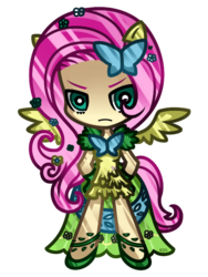 Size: 600x800 | Tagged: safe, artist:nekozneko, fluttershy, human, g4, chibi, clothes, dress, eared humanization, female, gala dress, humanized, simple background, solo, tailed humanization, transparent background, winged humanization