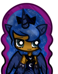 Size: 396x499 | Tagged: safe, artist:nekozneko, princess luna, human, g4, chibi, dark skin, female, horn, horned humanization, humanized, simple background, solo, winged humanization