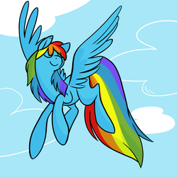 Size: 900x900 | Tagged: safe, artist:chop4, rainbow dash, pegasus, pony, g4, eyes closed, female, flying, mare, smiling, solo, spread wings, wings