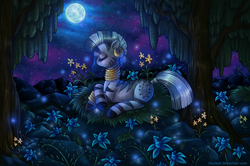 Size: 2436x1615 | Tagged: safe, artist:tinuleaf, zecora, pony, zebra, g4, female, flower, forest, night, poison joke, solo