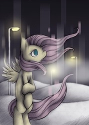 Size: 2460x3464 | Tagged: safe, artist:lonelycross, fluttershy, g4, high res, hill, night, nine inch nails, streetlight