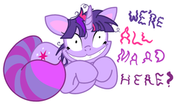 Size: 900x533 | Tagged: dead source, safe, artist:iamallyballybee, twilight sparkle, cat, pony, unicorn, g4, alice in wonderland, cheshire cat, female, parody, solo, twilight cat, twilight snapple, unicorn twilight