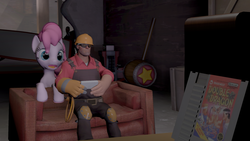 Size: 1920x1080 | Tagged: artist needed, safe, pinkie pie, earth pony, human, pony, g4, 3d, crossover, double dragon, engineer, engineer (tf2), female, male, mare, source filmmaker, spy, spy (tf2), team fortress 2, video game