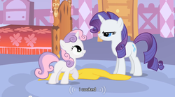Size: 640x355 | Tagged: safe, screencap, rarity, sweetie belle, g4, youtube caption