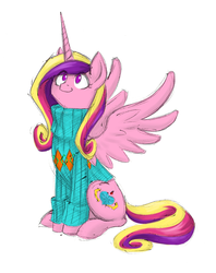 Size: 1160x1464 | Tagged: safe, artist:valkyrie-girl, princess cadance, alicorn, pony, g4, clothes, female, mare, solo, sweater