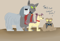 Size: 890x608 | Tagged: safe, artist:klondike, rover, spot, diamond dog, dog, g4, crossover, lucky smarts, niblet, pound puppies