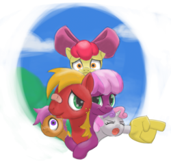 Size: 1500x1407 | Tagged: dead source, safe, artist:phoreen, apple bloom, big macintosh, cheerilee, scootaloo, sweetie belle, earth pony, pony, g4, hug, male, ship:cheerimac, shipping, stallion, straight