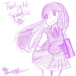 Size: 500x500 | Tagged: safe, artist:deffgirl5, twilight sparkle, human, g4, book, clothes, female, humanized, jewelry, necklace, skirt, solo, vest, white background