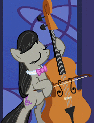 Size: 555x720 | Tagged: safe, screencap, octavia melody, earth pony, pony, g4, animated, bipedal, bow (instrument), bowtie, cello, cello bow, cello strings, eyes closed, female, mare, musical instrument, solo