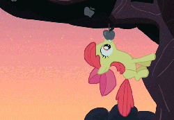 Size: 529x368 | Tagged: safe, screencap, apple bloom, earth pony, pony, family appreciation day, g4, animated, apple, female, filly, foal, gif, pulling, tree, zap apple