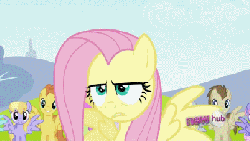 Size: 402x227 | Tagged: safe, screencap, cloud kicker, crescent pony, derpy hooves, dizzy twister, fluttershy, mane moon, merry may, orange swirl, rainbow swoop, rainbowshine, spectrum, spring melody, sprinkle medley, warm front, pegasus, pony, g4, hurricane fluttershy, animated, female, hub logo, mare, mindfuck, nightmare fuel, spin
