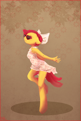 Size: 667x1000 | Tagged: dead source, safe, artist:cosmicunicorn, apple bloom, earth pony, anthro, unguligrade anthro, g4, anatomically incorrect, dancing, female, incorrect leg anatomy, solo, sunglasses