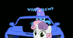 Size: 320x167 | Tagged: safe, artist:olibacon, discord, dj pon-3, fluttershy, octavia melody, princess cadance, queen chrysalis, sweetie belle, trixie, vinyl scratch, changeling, changeling queen, g4, animated, car, chevrolet camaro, female, supercar, what now