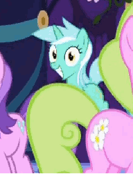 Size: 329x428 | Tagged: safe, screencap, amethyst star, daisy, flower wishes, lyra heartstrings, sparkler, earth pony, pony, unicorn, friendship is magic, g4, animated, background pony, cropped, female, gif, i found pills, irrational exuberance, jumping, lyra doing lyra things, mare, meme origin, pronking, solo focus