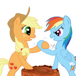 Size: 1000x1000 | Tagged: safe, artist:bronyforever23, applejack, rainbow dash, earth pony, pony, g4, duo, duo female, female, hoofwrestle, mare, simple background, transparent background