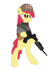 Size: 2480x3172 | Tagged: safe, artist:shadawg, apple bloom, earth pony, pony, g4, bipedal, female, g3a1, gun, high res, military, rifle, simple background, solo, transparent background, weapon