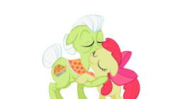 Size: 719x404 | Tagged: safe, artist:zoiky, apple bloom, granny smith, earth pony, pony, g4, duo, duo female, female, filly, foal, hug, mare, simple background, transparent background