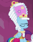Size: 126x162 | Tagged: safe, screencap, rainbow dash, pegasus, pony, g4, season 1, swarm of the century, animated, cropped, double facehoof, facehoof, female, jewelry, lowres, mare antoinette, marie antoinette, rainbow dash always dresses in style, talk about eye candy, tiara, wig