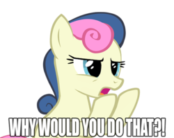 Size: 722x576 | Tagged: safe, artist:tritebristle, bon bon, sweetie drops, earth pony, pony, g4, angry, female, image macro, mare, meme, raised hoof, simple background, solo, transparent background, why, why would you do that