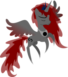 Size: 844x947 | Tagged: safe, artist:demonreapergirl, oc, oc only, oc:princess eclipse, alicorn, pony, alicorn oc, creepy, eyes closed, hooves, horn, lineless, pointy ponies, simple background, solo, spread wings, transparent background, wings