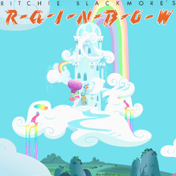 Size: 720x720 | Tagged: safe, artist:kawshee, gummy, pinkie pie, rainbow dash, earth pony, pegasus, pony, g4, album cover, female, hot air balloon, mare, parody, ponified, ponified album cover, rainbow, rainbow (band), rainbow dash's house, rainbow waterfall, twinkling balloon