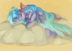 Size: 1761x1251 | Tagged: safe, artist:dhui, cloudchaser, flitter, g4, sleeping