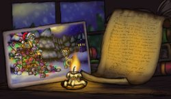 Size: 2275x1315 | Tagged: safe, artist:cazra, derpy hooves, doctor whooves, time turner, cyborg, pegasus, pony, competition:derpibooru 2012, g4, dalek, female, hearth's warming, letter, mare, snowpony