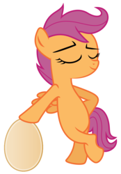 Size: 766x1099 | Tagged: safe, artist:deadparrot22, edit, scootaloo, pegasus, pony, g4, bipedal, egg, eyes closed, female, scootachicken, simple background, solo, vector, white background