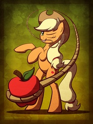 Size: 2017x2700 | Tagged: safe, artist:bigponymac, applejack, earth pony, pony, g4, apple, applejack's hat, bipedal, cowboy hat, female, freckles, hat, lasso, mare, mouth hold, obligatory apple, one eye closed, rearing, rope, solo, wink