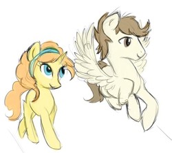 Size: 747x662 | Tagged: safe, artist:jbrid, pound cake, pumpkin cake, pegasus, pony, unicorn, g4, brother and sister, colt, duo, female, filly, hairband, male, older, older pound cake, older pumpkin cake, simple background, white background