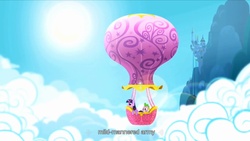 Size: 1176x662 | Tagged: safe, screencap, spike, twilight sparkle, g4, owl's well that ends well, army, hot air balloon, opening, twinkling balloon, youtube caption