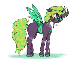 Size: 900x740 | Tagged: safe, artist:zelda206, oc, oc only, changeling, double colored changeling, green changeling, princess chrysalis, purple changeling